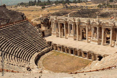 The ancient theater of Hierapolis, historical ruins and the ancient city. Amphitheater
