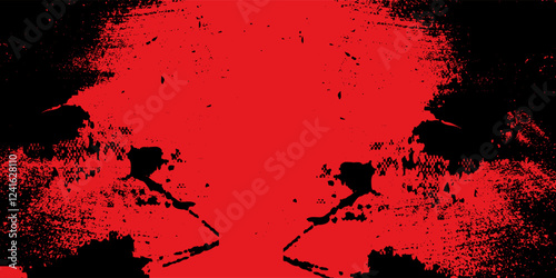 Abstract Bright Red Grunge Texture In Black Background
