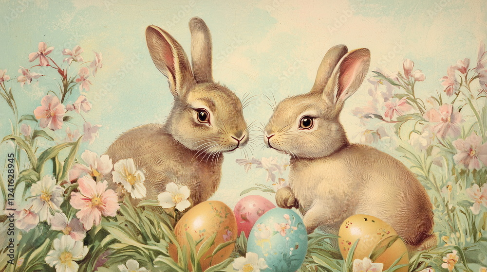 easter bunny and easter eggs postcard easter bunny and easter eggs postcard