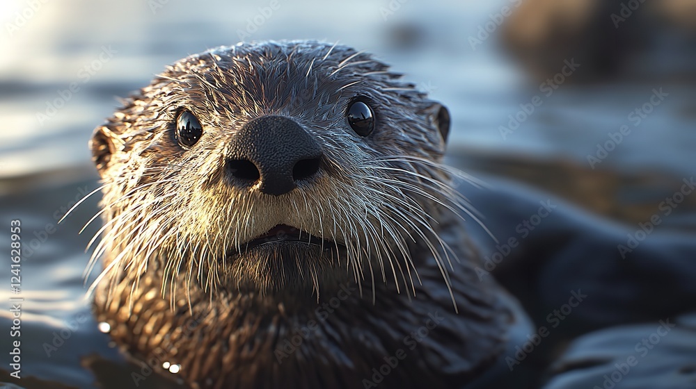 Close-up of a curious sea otter in the water. Close-up of a curious sea otter in the water.