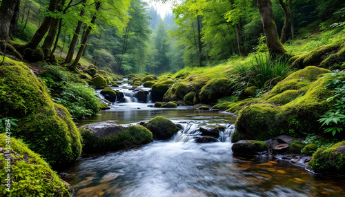 Mountain stream after rain at Kleine Ohe at Waldhauser in the Bavarian Forest National Park in Bavaria, Germany