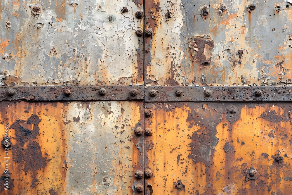 Rusted Metal Texture Weathered Steel Panels with Bolts and Peeling Paint Rusted Metal Texture Weathered Steel Panels with Bolts and Peeling Paint