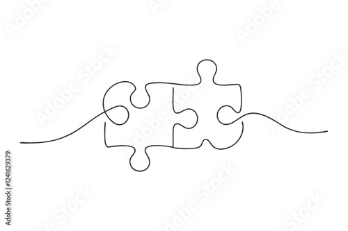 black and white puzzle with missing piece vector art. One-Line Drawing of Puzzle Pieces: Symbolizing Human Creativity and Strategic Thinking in Business