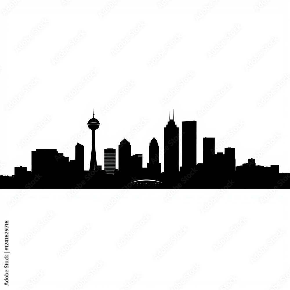 Fototapeta premium Black-and-white silhouette of modern city skyline with tall buildings and clean design silhouetted skyline cityscape architecture illustration building city vector