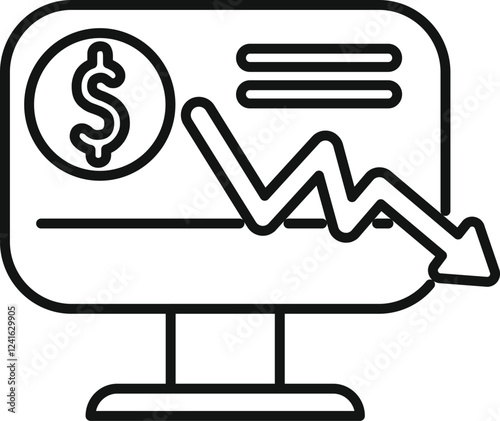 Declining financial chart displayed on a computer monitor, symbolizing economic downturn and financial losses