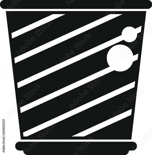 Simple disposable paper cup icon with diagonal stripes and two holes, indicating previous use