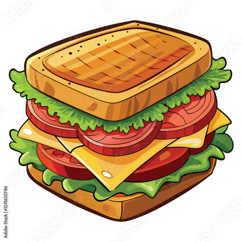 A cartoon-style sandwich with toasted bread and fresh lettuce.
