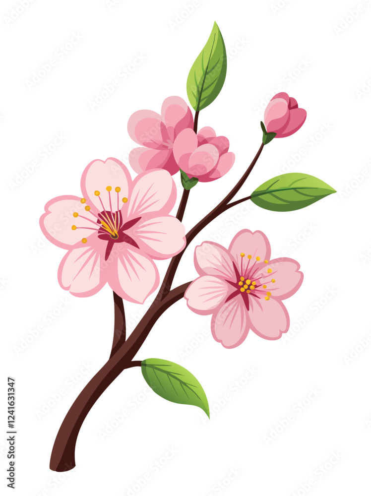 Obraz premium A simple illustration of a pink flower branch on a white background.