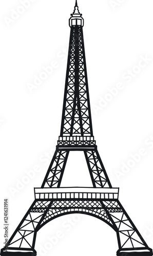 Eiffel tower silhouette black line isolated on white background.