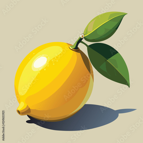 A stylized lemon with a green leaf on a neutral background.