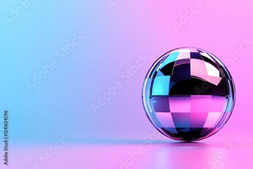 A surreal floating sphere with glowing patterns orbiting around it, radiating dynamic neon hues in an infinite void photo