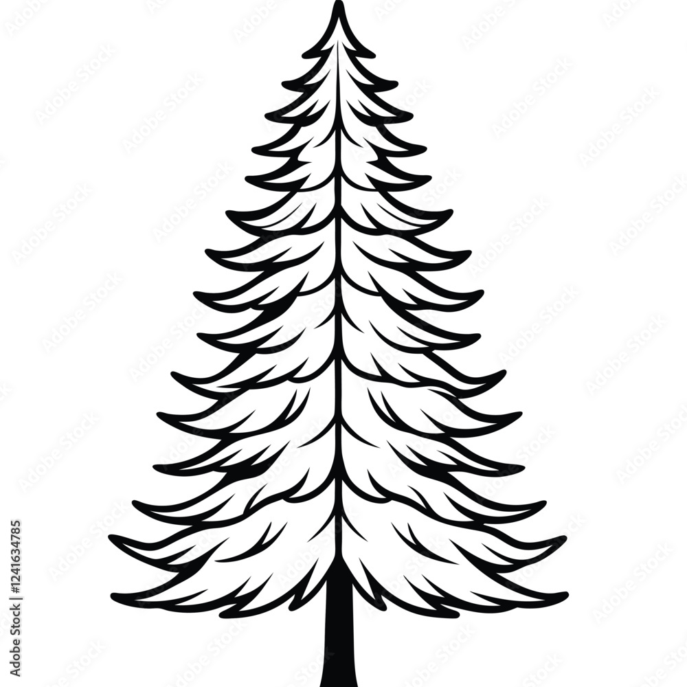 Obraz premium A simple black and white illustration of a pine tree.