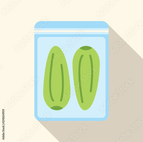 Two fresh zucchini packed and sealed in a plastic bag, ready for storage or freezing, maintaining their quality and flavor