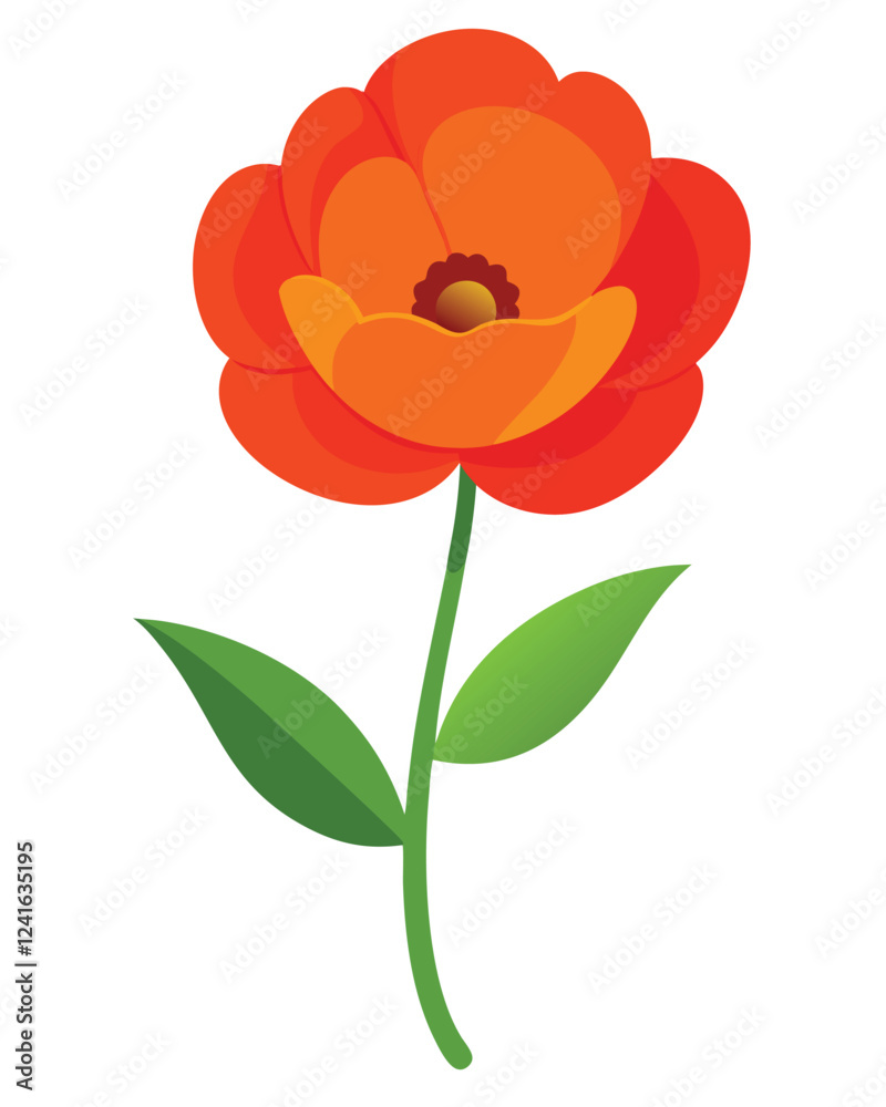 Naklejka premium A vibrant orange flower illustration with layered petals and a central brown stamen.
