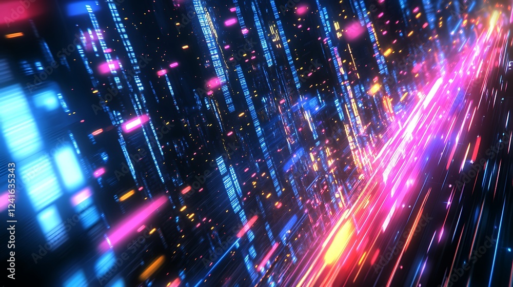 Abstract Digital Neon Light Lines and Glowing Particles Abstract Digital Neon Light Lines and Glowing Particles