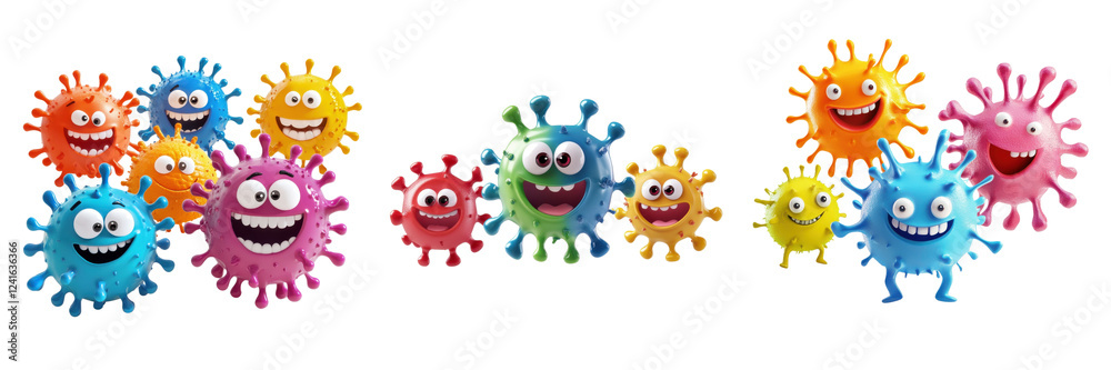 A Set of Cartoon Virus Characters with Expressive Emotions Isolated on Transparent Background A Set of Cartoon Virus Characters with Expressive Emotions Isolated on Transparent Background