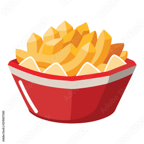 A vibrant illustration of a bowl of golden, crispy French fries.