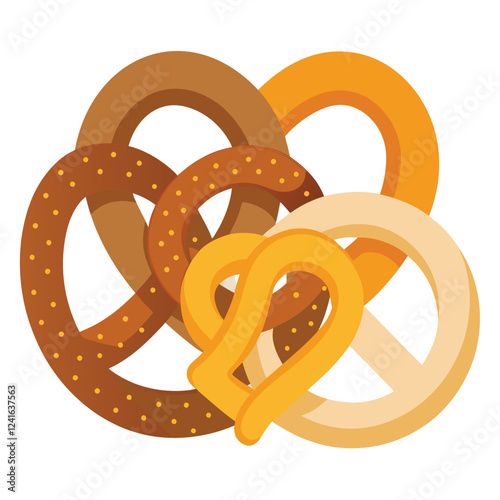 A colorful arrangement of pretzels in various shades and textures.