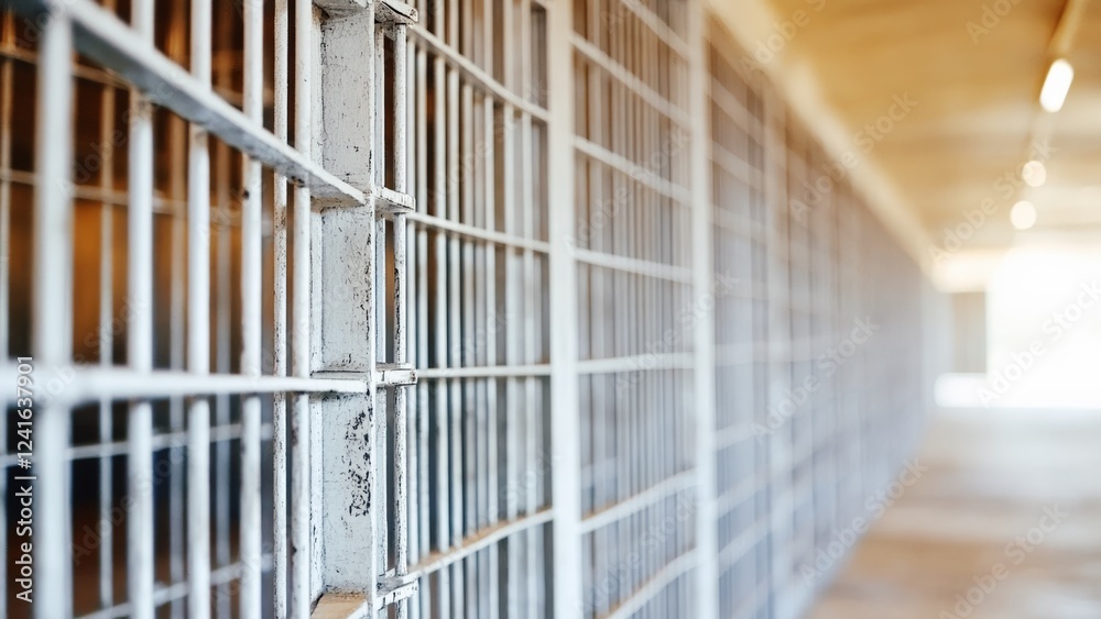 close-up of prison bars with blurred background and subtle bokeh effect, justice system, and security