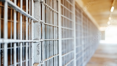 Obraz na płótnie close-up of prison bars with blurred background and subtle bokeh effect, justice system, and security w salonie