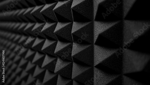 Obraz na płótnie close-up of black acoustic foam panels with pyramid pattern, soundproofing, noise control, modern acoustic design w salonie