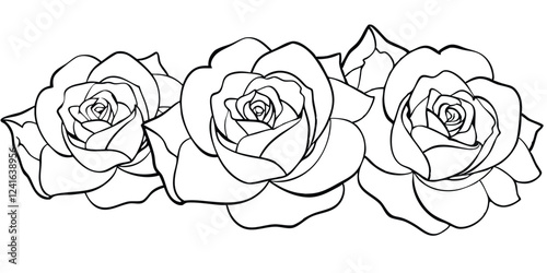 A simple line drawing of three roses in the upper left corner of a blank canvas.