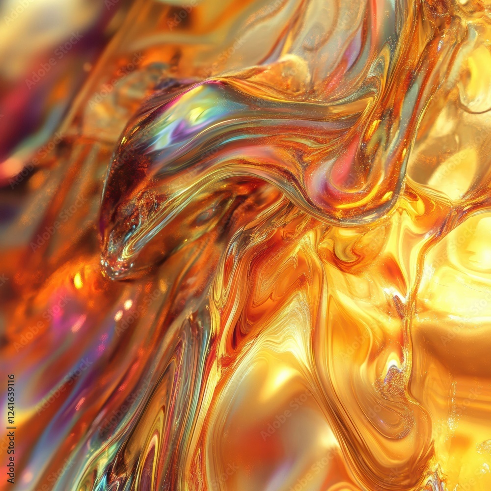 Obraz premium Colorful abstract patterns resembling molten glass create a mesmerizing visual display in vivid warm tones. Generative AI