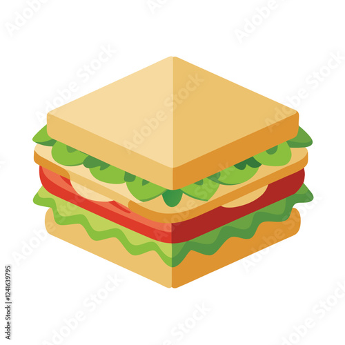 A stylized sandwich with layers of greens and yellow bread, representing a food item.