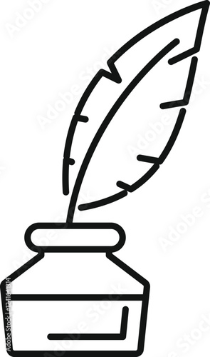 Simple icon of a feather quill pen dipped in an inkwell, representing traditional writing