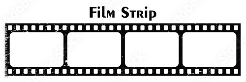 Old grunge movie film long strip, vintage filmstrip roll frame, vector photo background. Video or movie filmstrip overlay, cinema or photograph camera long film strip 