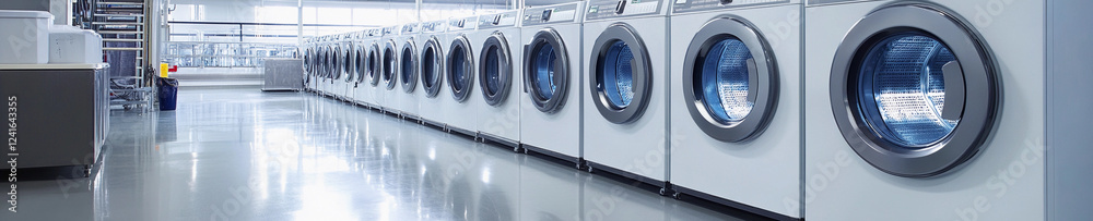 Fototapeta premium Modern laundromat with high-efficiency washing machines