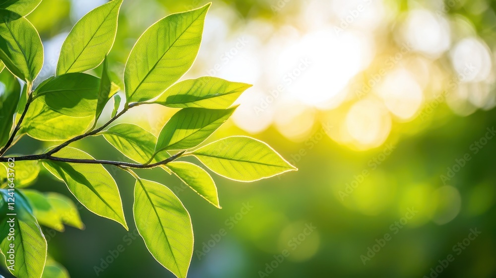 Sunlit green leaves on a branch, blurred bokeh background, fresh spring foliage. Sunlit green leaves on a branch, blurred bokeh background, fresh spring foliage.