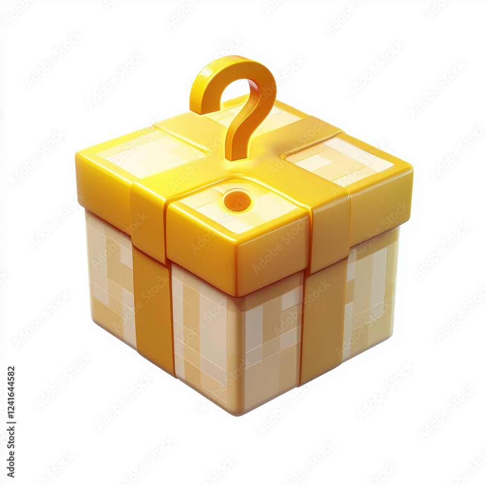 Obraz premium mystery gift box with a glowing question mark, giving a sense of surprise, isolated on white