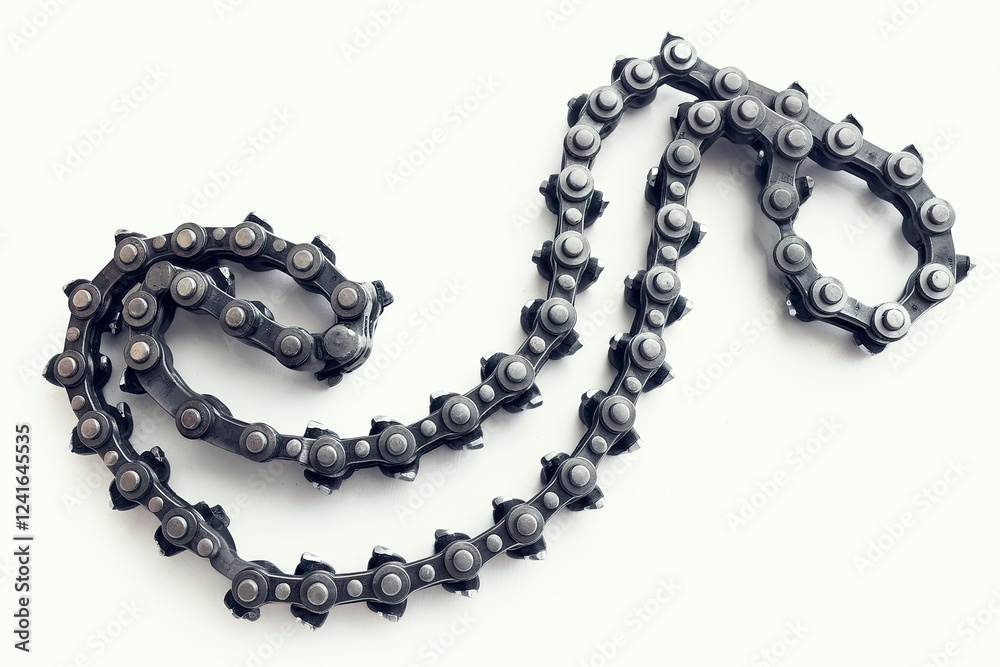 Metal sharp chain for electric saw on white background Metal sharp chain for electric saw on white background