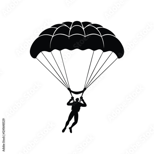 Parasailing Vector Silhouette Beach Activity, Black and White Parasailing Vector, Parasailing Vector