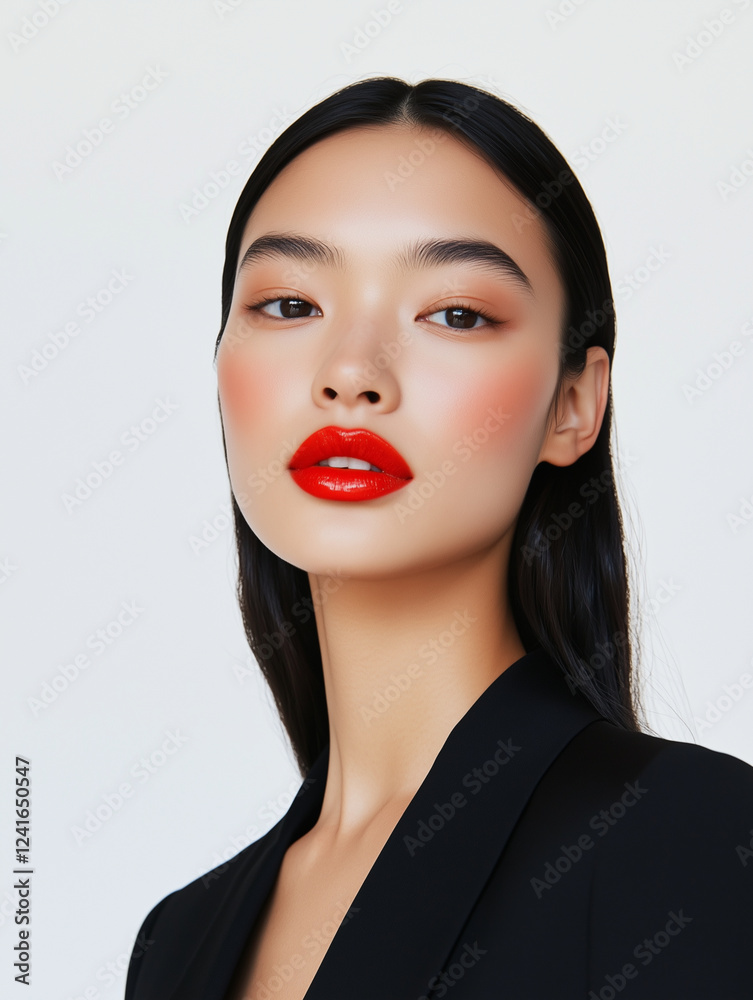 A model with bold, vibrant lipstick A model with bold, vibrant lipstick