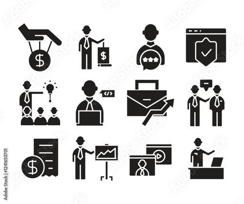 business management and finance icons set illustration