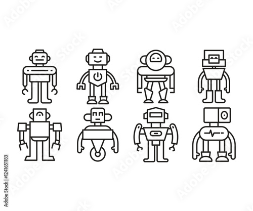 cartoon robot character icons set vector illustration