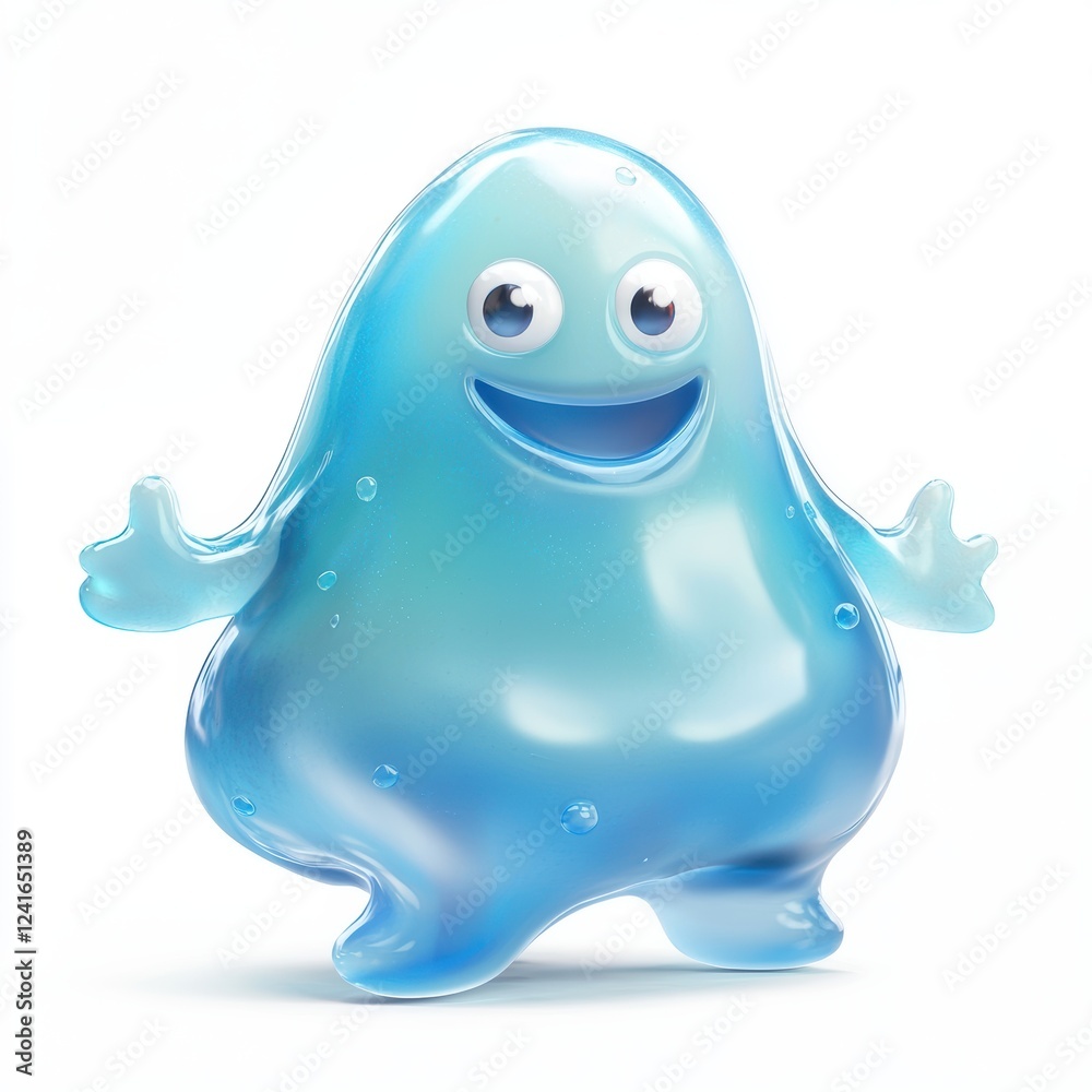 charming slime monster with a translucent jelly-like body and a happy expression, isolated on white