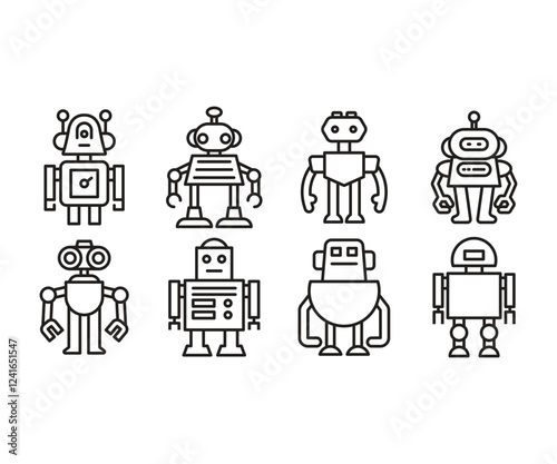 robot character icons set vector illustration