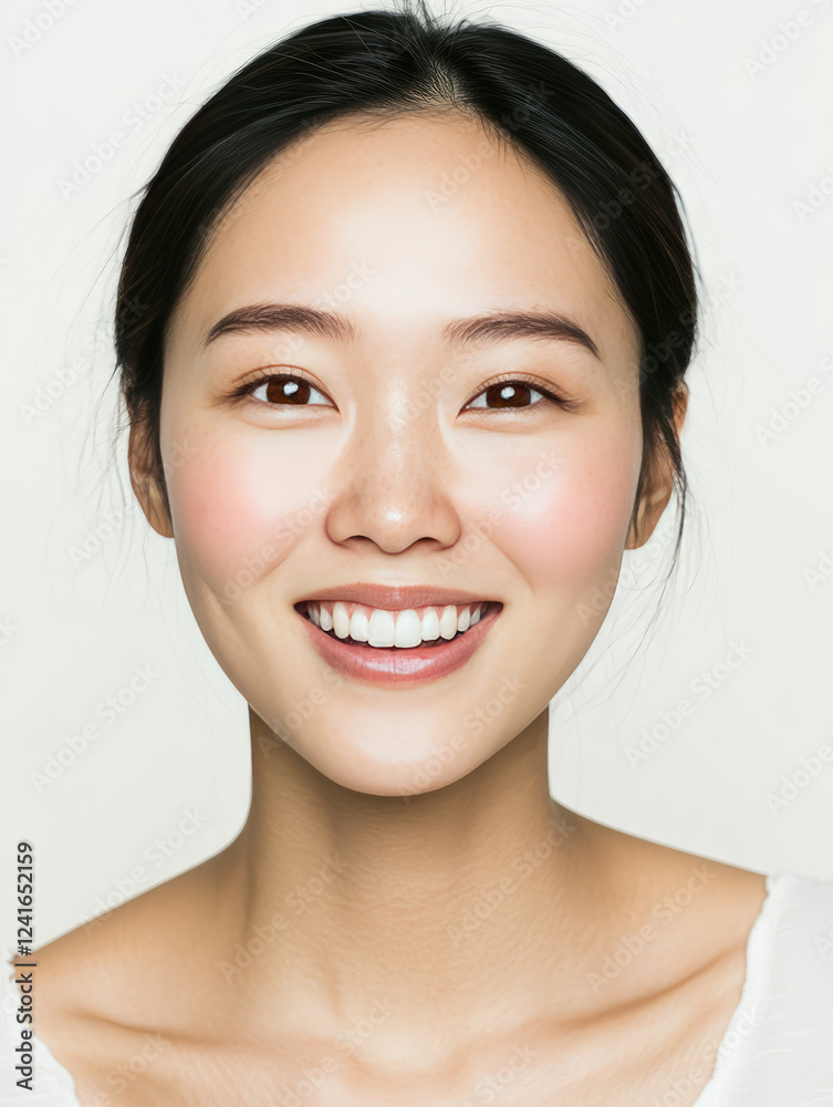 smiling woman with clear skin and long black hair, exuding confidence and warmth. Her bright smile and natural beauty create inviting atmosphere smiling woman with clear skin and long black hair, exuding confidence and warmth. Her bright smile and natural beauty create inviting atmosphere