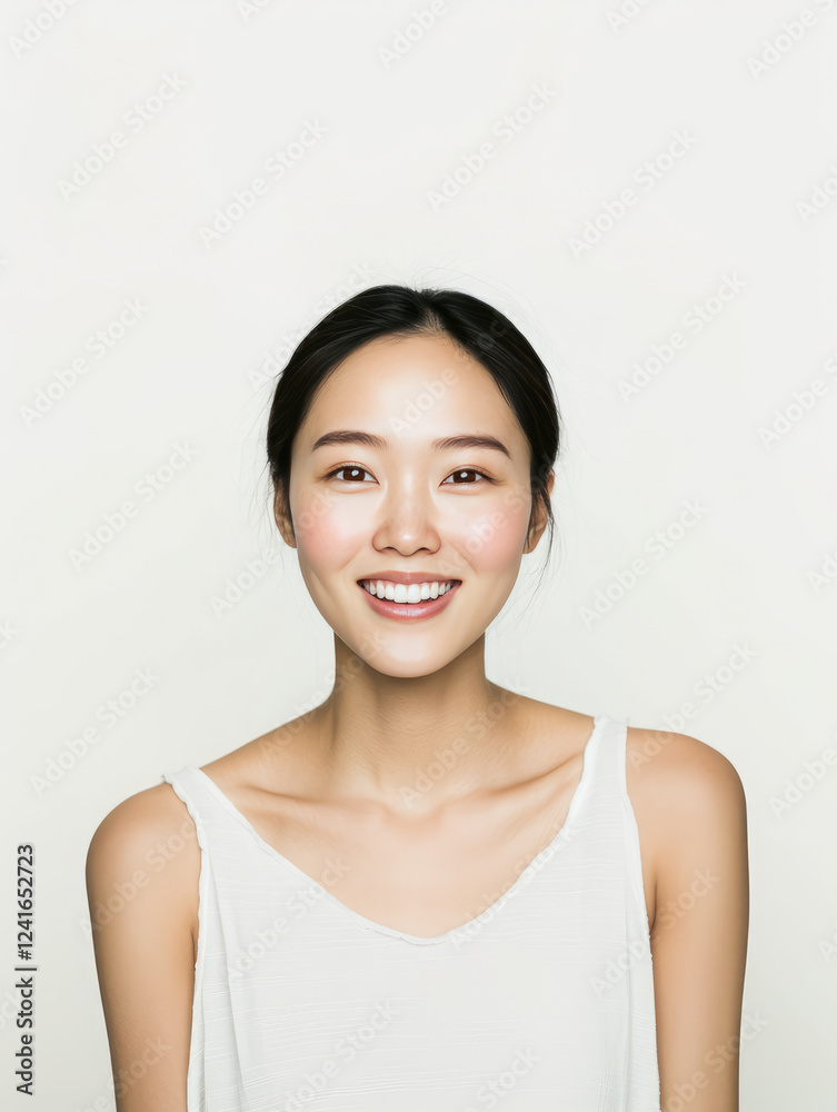 smiling woman with confident expression, wearing white top, against light background. Her natural beauty and joyful demeanor create warm and inviting atmosphere smiling woman with confident expression, wearing white top, against light background. Her natural beauty and joyful demeanor create warm and inviting atmosphere