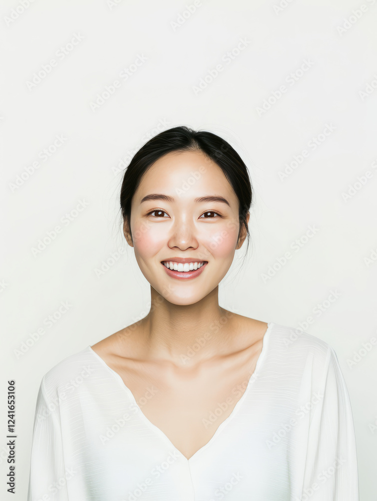 smiling woman with confident expression, wearing white top, against light background. Her natural beauty and joyful demeanor create warm and inviting atmosphere smiling woman with confident expression, wearing white top, against light background. Her natural beauty and joyful demeanor create warm and inviting atmosphere