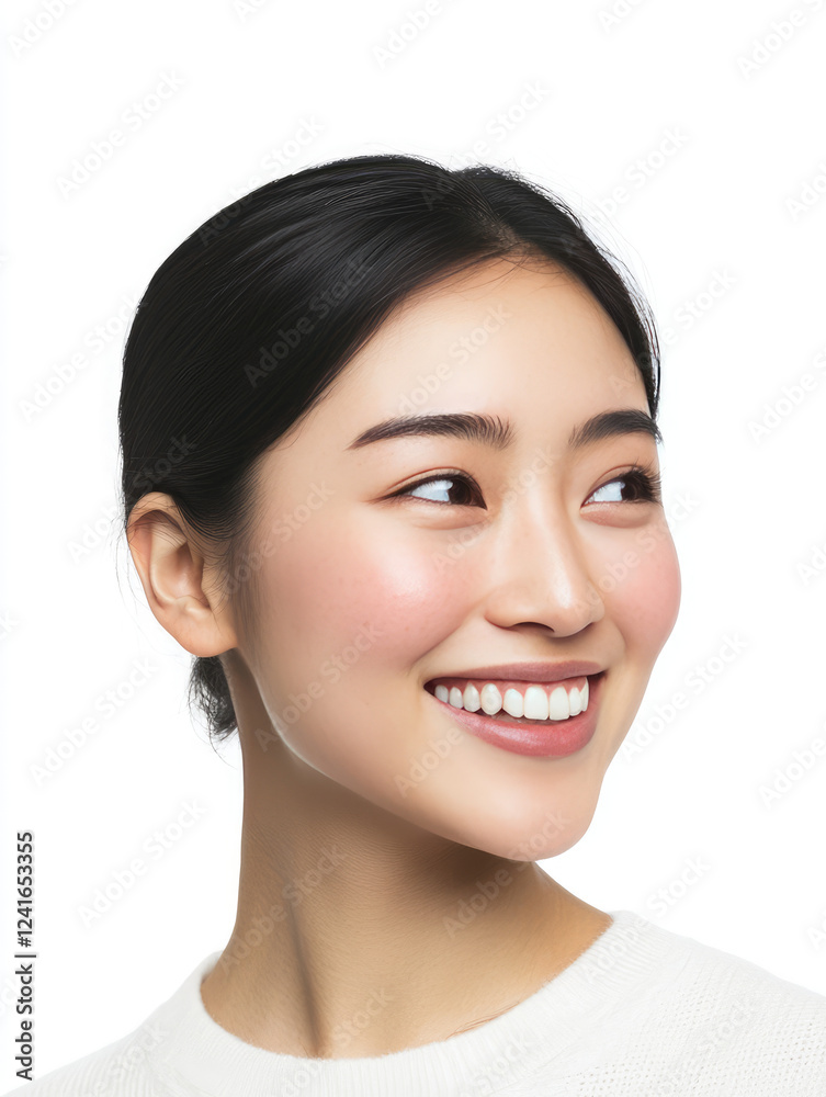 smiling Asian woman with confident expression, showcasing clear skin and dark hair against white background. Her joyful demeanor radiates positivity and warmth smiling Asian woman with confident expression, showcasing clear skin and dark hair against white background. Her joyful demeanor radiates positivity and warmth