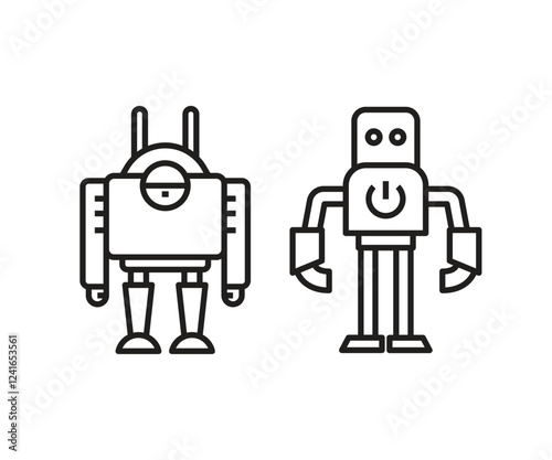 robot character line icons set vector illustration