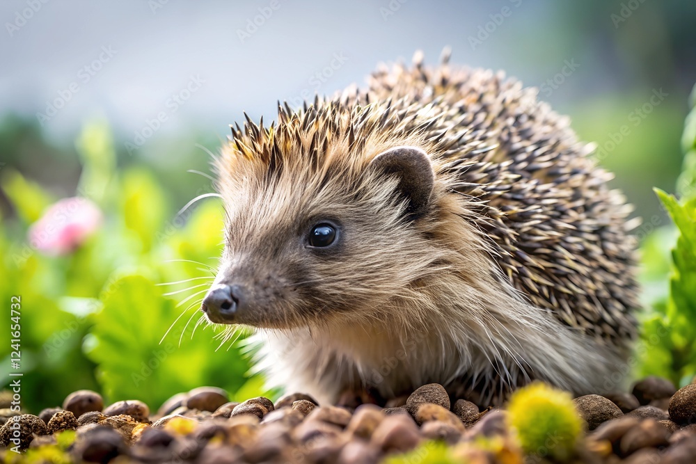 A close-up of a hedgehog in an urban garden A close-up of a hedgehog in an urban garden