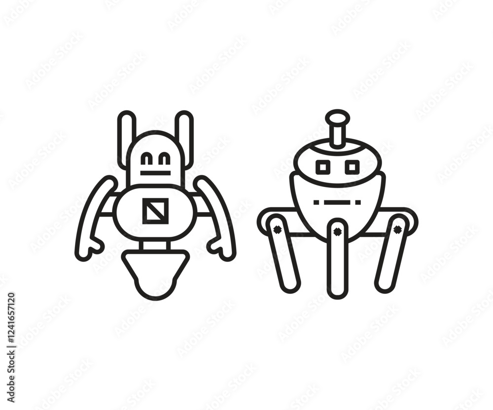 Obraz premium robot character line icons set