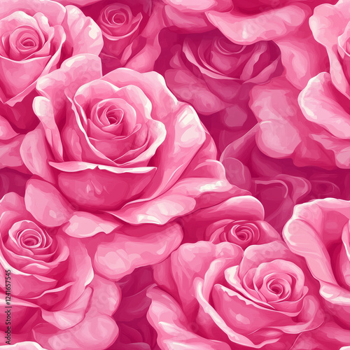 Beautiful seamless cartoon illustration pattern of vibrant pink roses