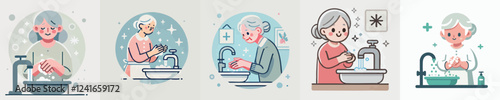 vector of an elderly person washing his hands