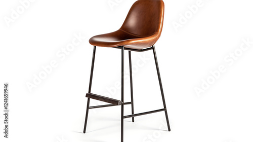 A brown leather chair with a black metal frame